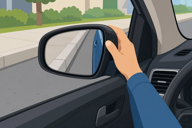 Illustration: adjusting side mirror to see curb line clearly while parking