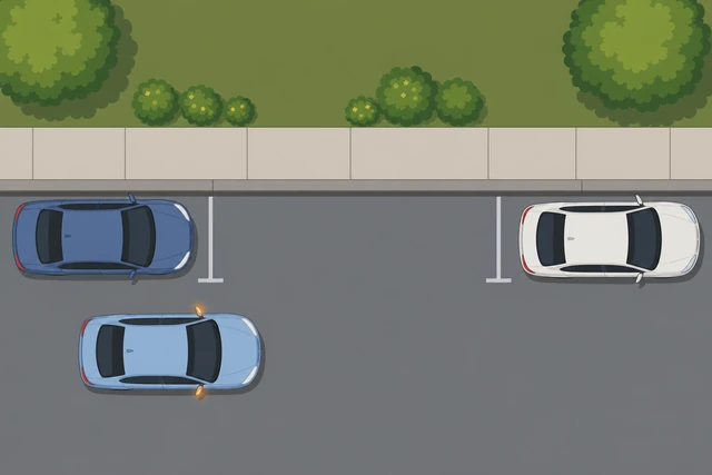 Illustration: driver signaling beside an empty curb parking space about one and a half car lengths