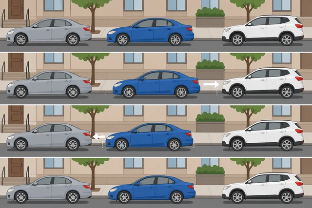 Illustration: micro-adjusting parallel parked car forward and back with wheels straight