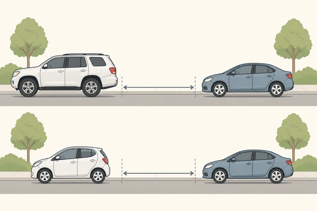 Illustration: comparing SUV versus compact car needed parking gap length