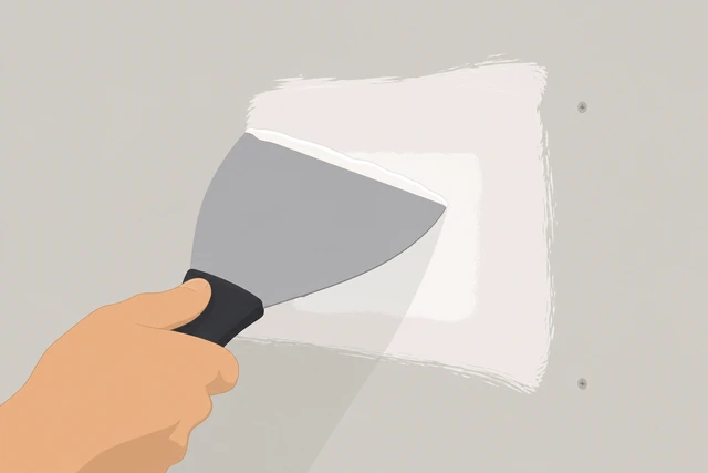 Illustration: putty knife scraping spackle flat with thin feathered edges on drywall