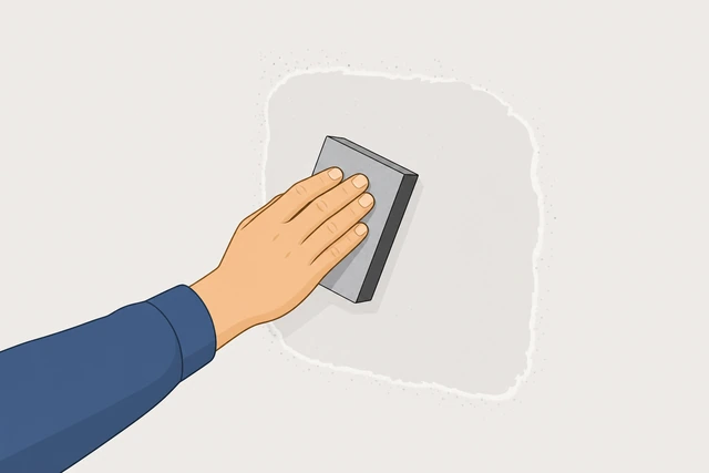 Illustration: light sanding with 220 grit until spackle patch is flush with drywall