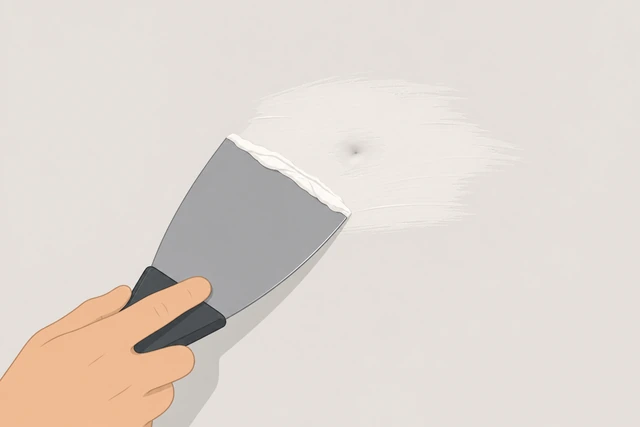 Illustration: thin second skim coat of spackle over a slight dimple in drywall patch