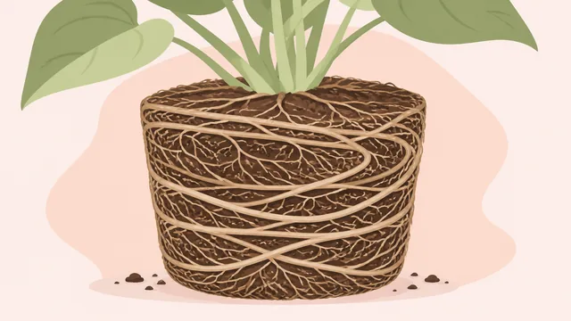 Gardener loosening circling roots on a container-grown tree root ball