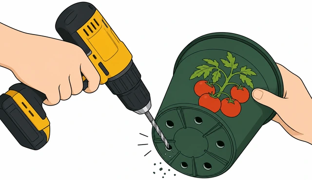 Illustration: drilling drainage holes in plastic pot or switching pots