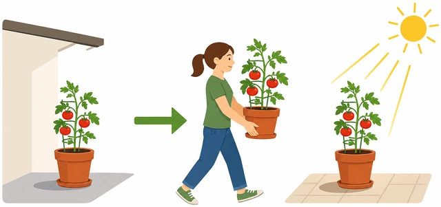 Illustration: moving tomato pot to sunnier patio location