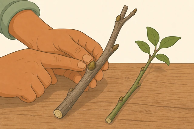 Illustration for Determine whether the shrub blooms on old wood or new wood.