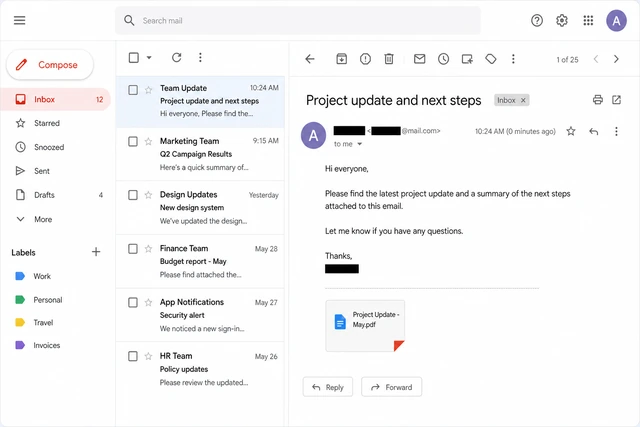 Illustration: gmail.com inbox with profile avatar and signed-in email address highlighted in the top-right