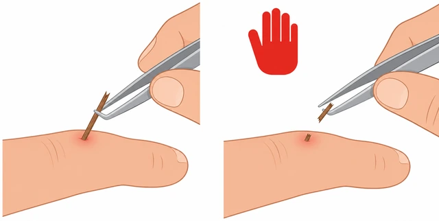 Illustration: stopping digging after splinter breaks under skin