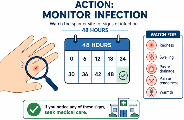 Illustration: watching splinter site for infection signs over two days