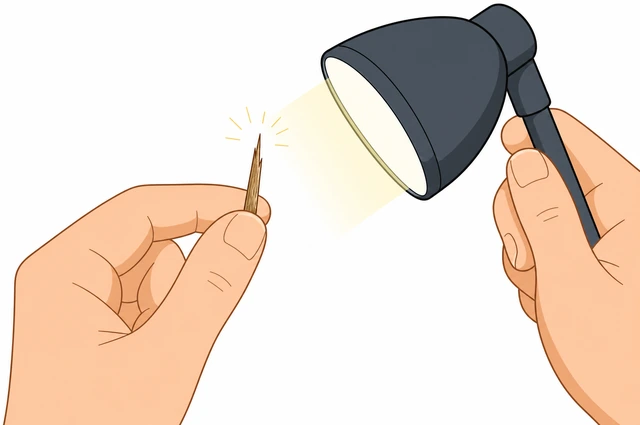 Illustration: inspecting splinter tip under bright light to find entry angle