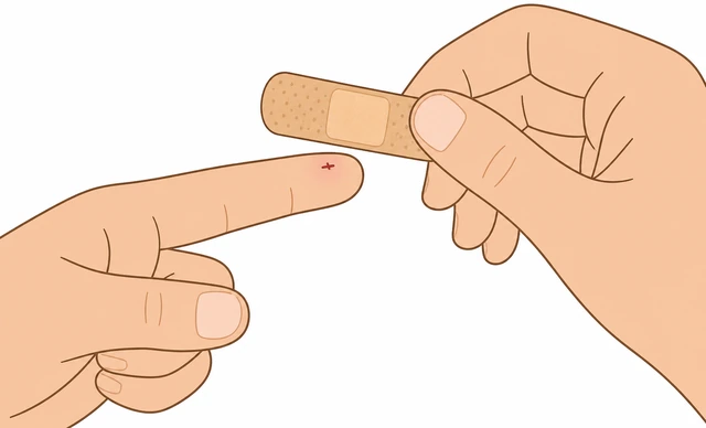 Illustration: bandaging small splinter site and watching for infection signs