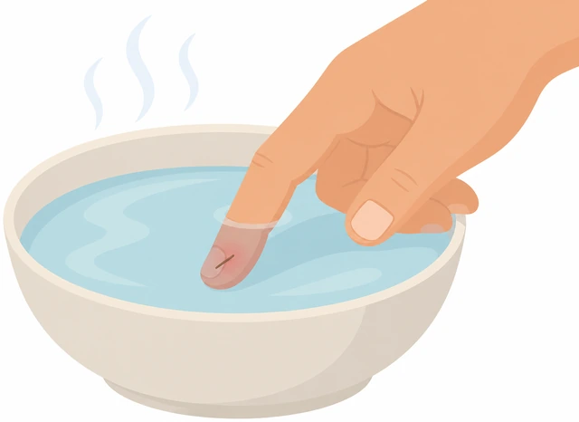 Illustration: soaking finger with splinter in warm water