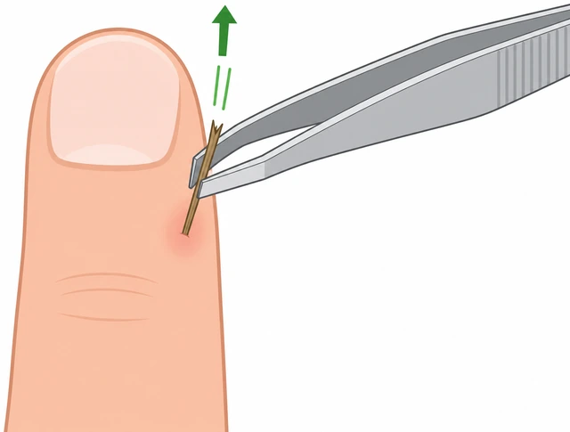 Illustration: second careful tweezers attempt on stubborn splinter