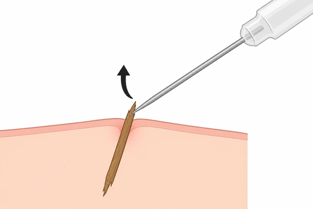 Illustration: lifting stubborn splinter tip with sterile needle