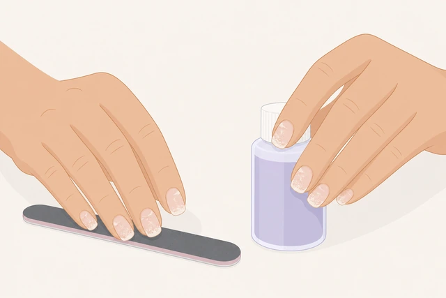 Illustration: putting down the nail file and acetone when nails look damaged