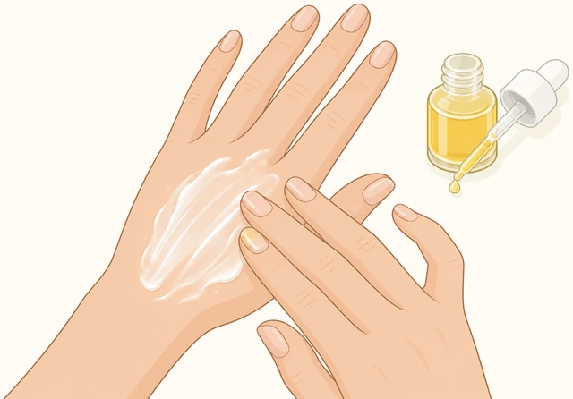 Illustration: applying thick moisturizer after acetone exposure on sensitive hands