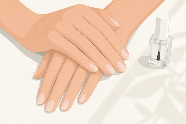 Illustration: clean bare nails resting or with a thin clear base coat only