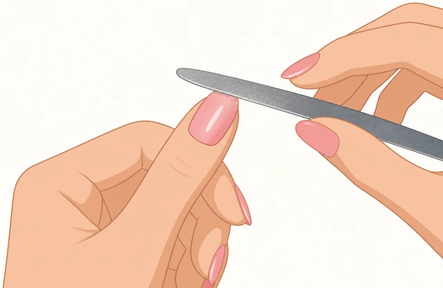 Illustration: nail file dulling only the shiny gel top coat to a matte finish