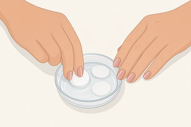 Illustration: small cotton pads soaked in acetone sized to fingernails