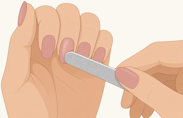 Illustration: re-filing remaining shiny gel spots to matte before another soak