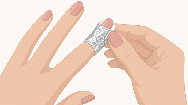 Illustration: fresh acetone cotton and tighter foil wraps on stubborn gel nails