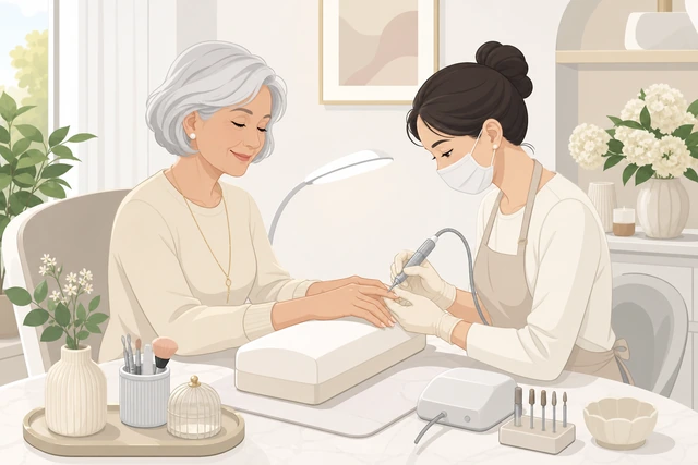 Illustration: booking or visiting a nail technician for professional e-file gel removal