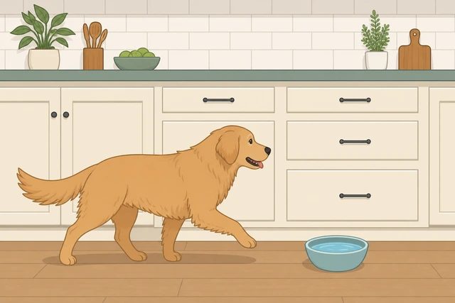 Illustration: moving to next cabinet door, dumping gray bowl water and remixing fresh solution