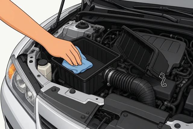 Illustration: hand wiping the inside of an empty air box clean with a rag