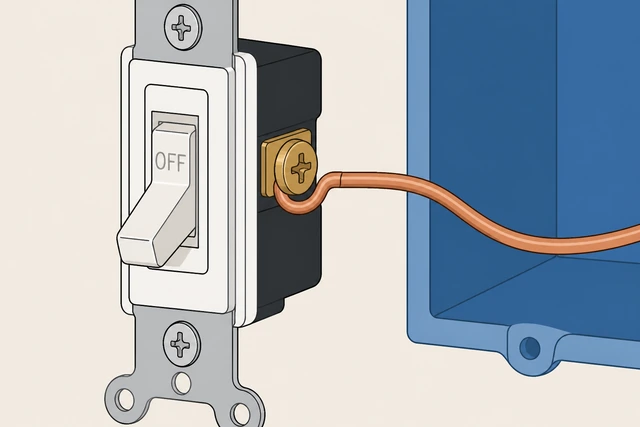 Illustration: curling wire clockwise under light switch screw terminal instead of backstab hole