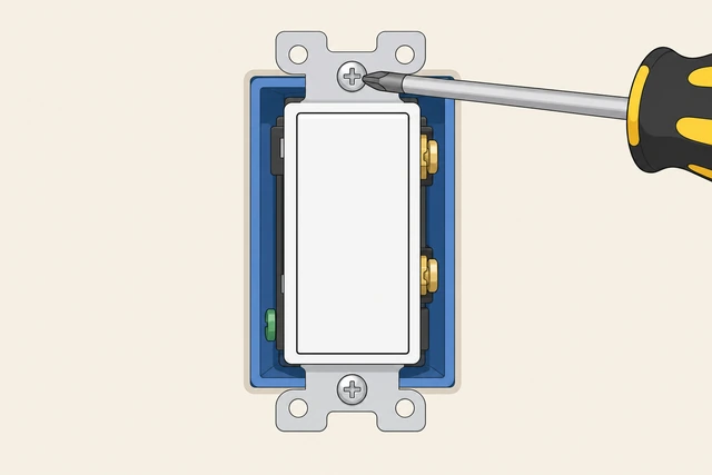Illustration: driving mounting screws until light switch ears sit flat against the box