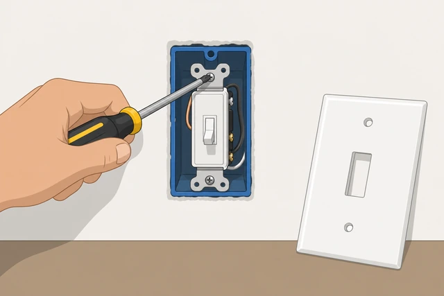Illustration: removing light switch faceplate screws into a small cup