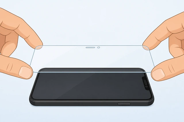 Illustration: alignment frame on a phone ready for drop, or glass hovering with cutouts lined up