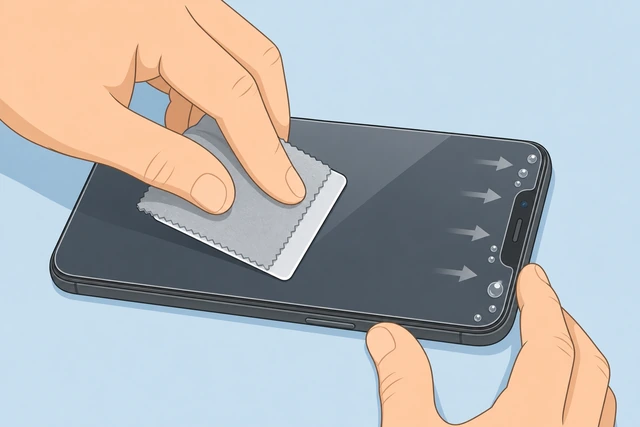 Illustration: microfiber-wrapped card pressing from screen center outward toward the edges