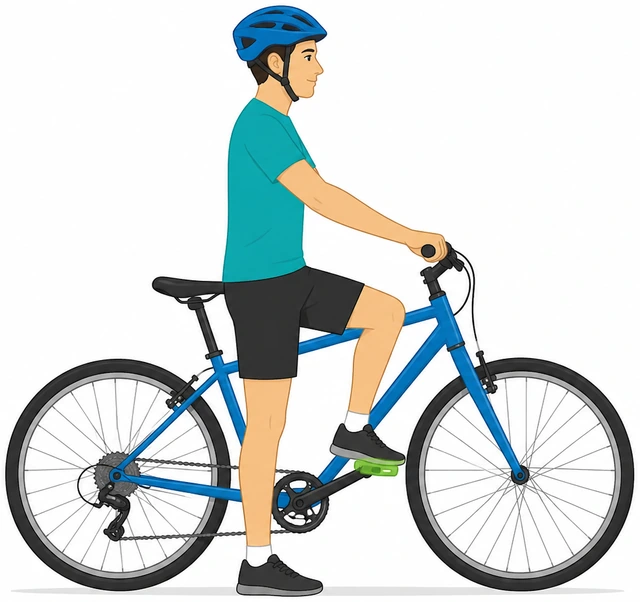 Foot on front pedal at two o'clock position ready to push down
