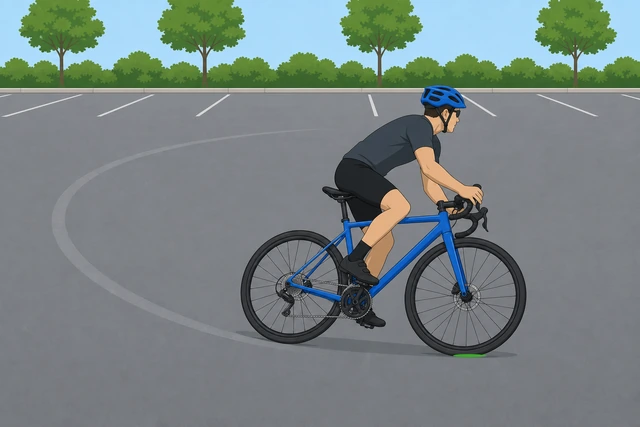 Bicycle riding a wide figure-8 pattern on open pavement