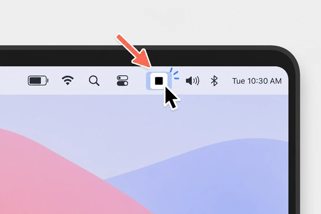 Illustration: menu bar stop button being clicked to end Mac screen recording