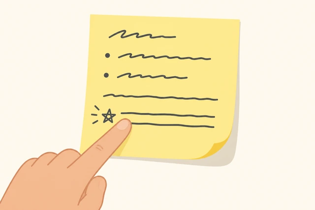 Illustration: finger pointing to the minimum line on a morning sticky