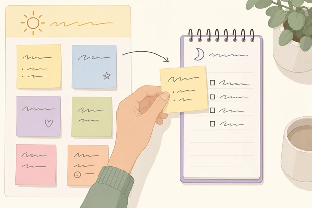 Illustration: moving one optional morning task to an evening slot on paper