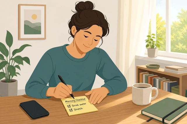 Illustration: completing two minimum morning steps after an early scroll
