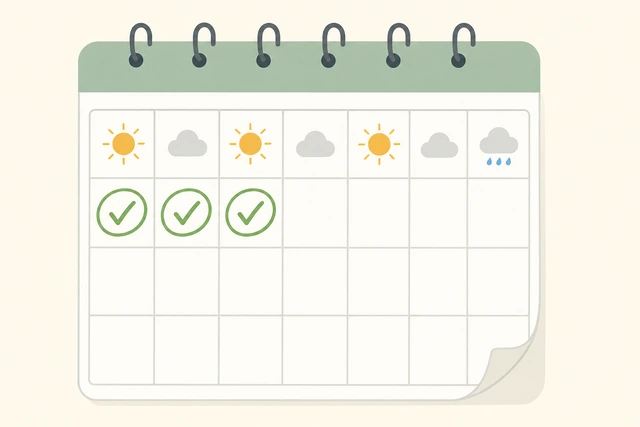 Illustration: calendar with three morning check marks and no new habits added yet
