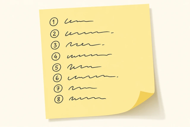 Illustration: sticky note showing ordered morning steps cue then three short actions