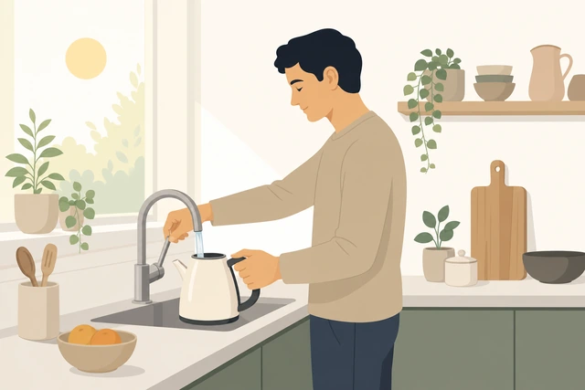 Illustration: person turning on bathroom light or filling a kettle as the morning anchor