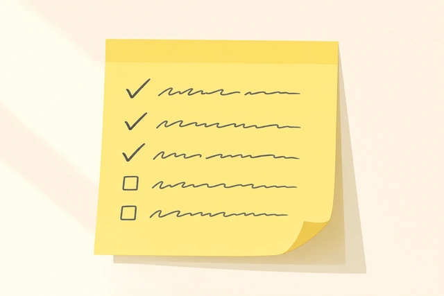 Illustration: sticky checklist with morning actions being checked off in order