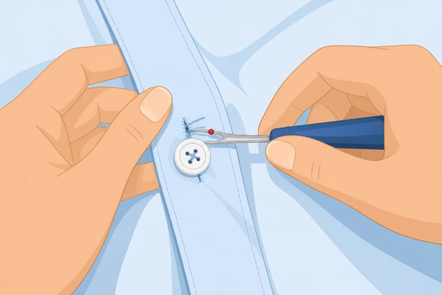 Illustration: seam-ripping misplaced button stitches