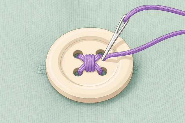 Illustration: adding more stitch passes to strengthen a button