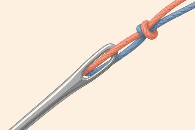 Illustration: knotted double thread on a hand sewing needle
