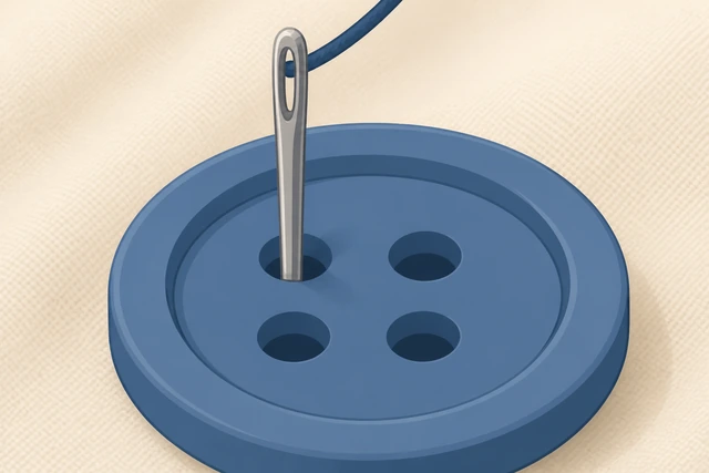Illustration: needle coming up through first hole of a button