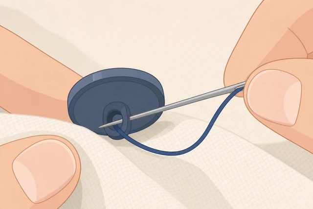 Illustration: sewing through the shank of a shank-style button