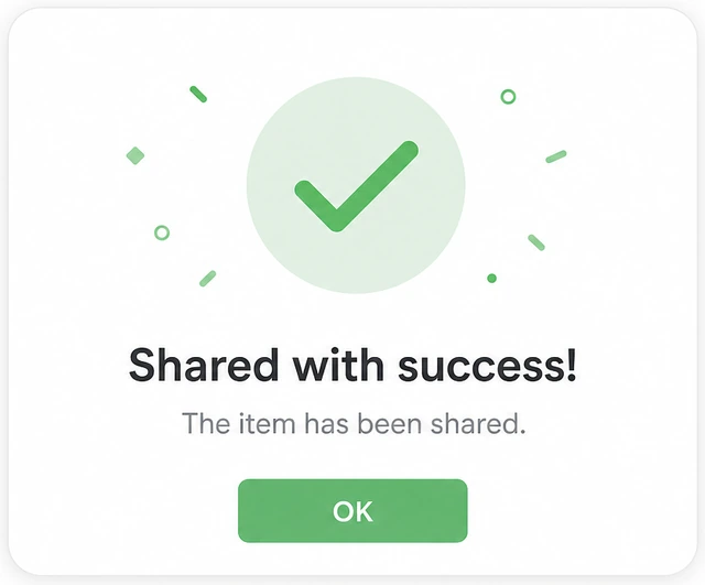 Illustration: Share dialog with Send button highlighted and dialog closing